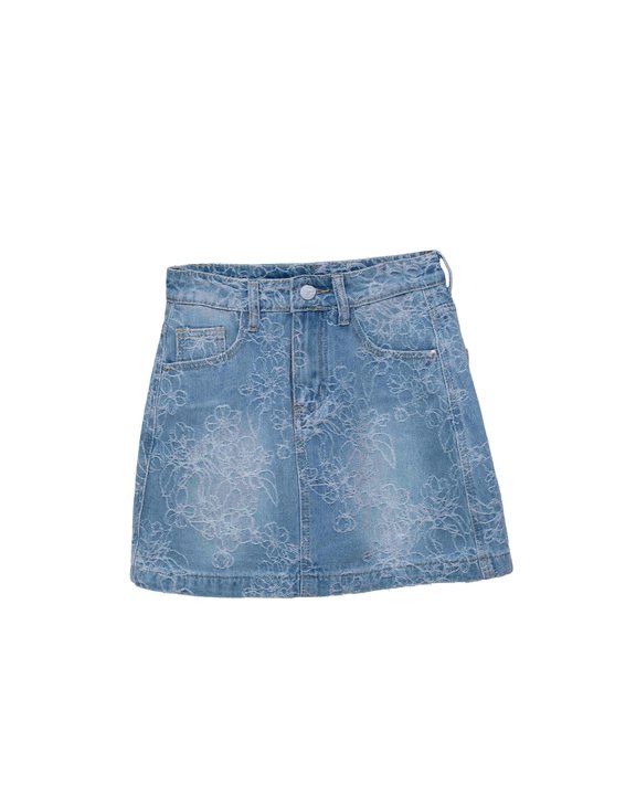 Floral Thread Denim Mini Skirt