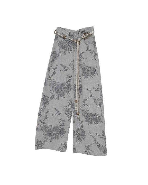 Swallow Print Rope Belt Pant
