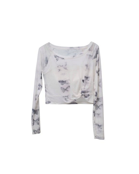 Monochrome Butterfly Twist Crop