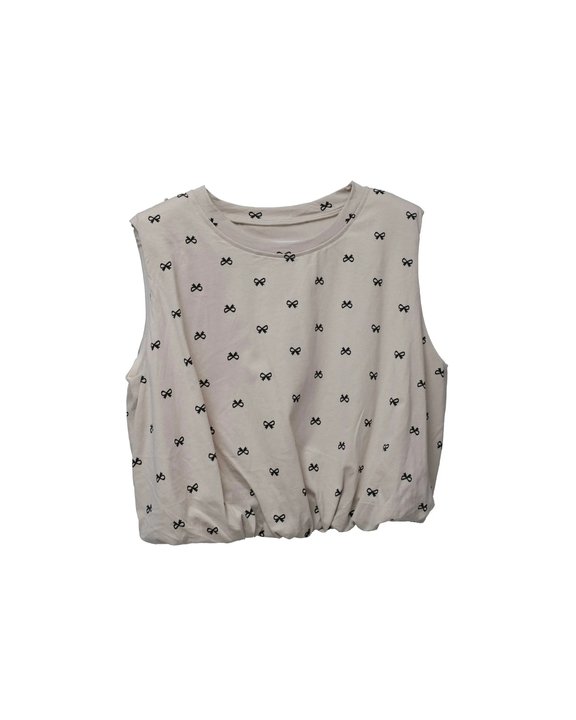 levi-and-dili-103-bow-print-bubble-tee-tops-beige-front Bow Print Bubble Tee - Image 1