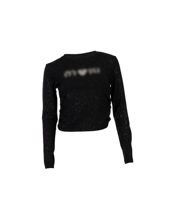 Black Slim Fit Long Sleeve Tee With Embellished Logo